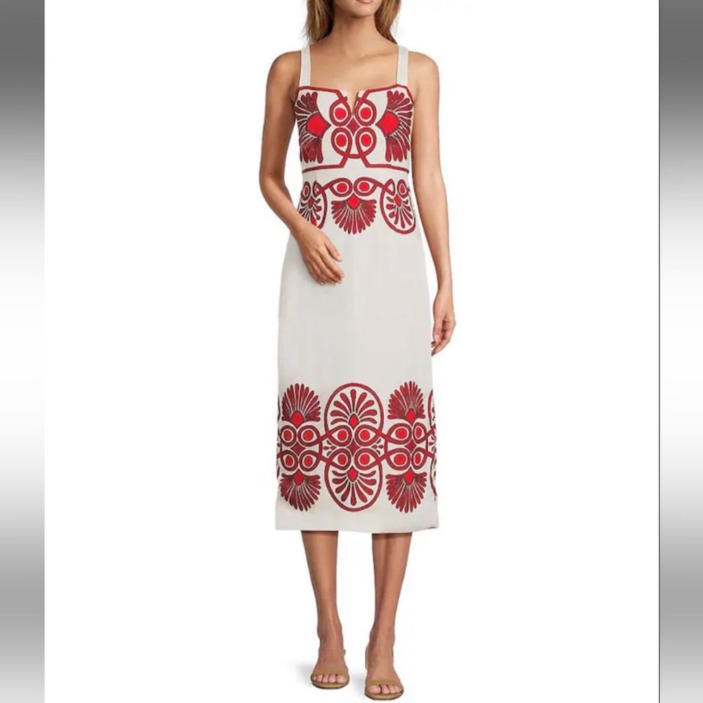 NWT Antonio Melani
Penelope Linen Blend Scroll Print Sweetheart Neck Midi Dress - Picture 3 of 5